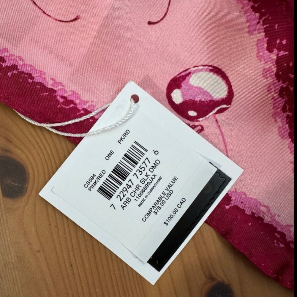 ๐ Coach Airbrushed Cherry Print Silk Diamond Scarf - Picture 4 of 5